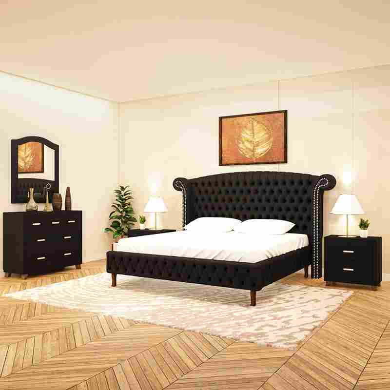 Harper Bed + Dresser + Mirror + Side Tables ( Set )(VELVET)