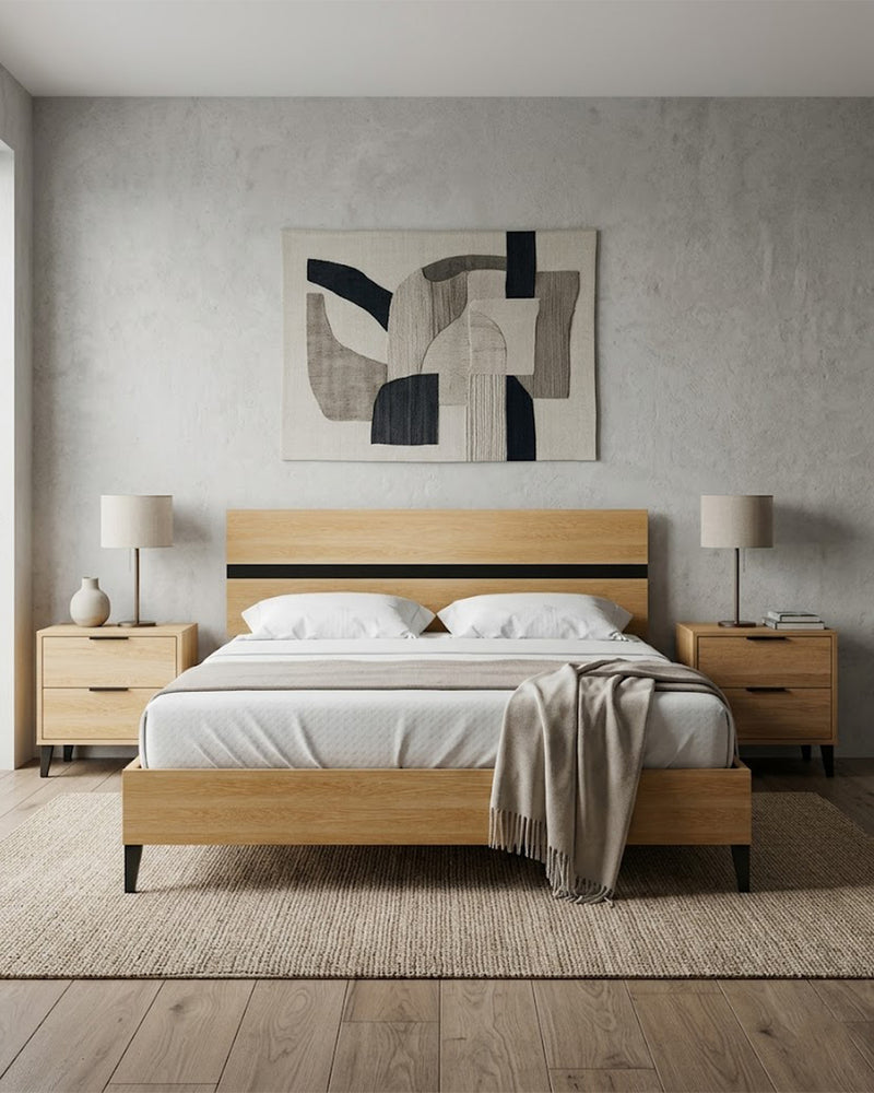 Alder bed + Side table (Set) + Dresser + Mirror