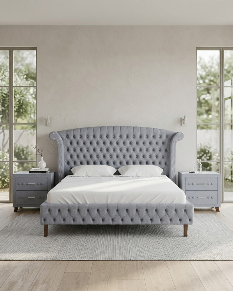 Harper Bed + Dresser + Mirror + Side Tables ( Set )(VELVET)