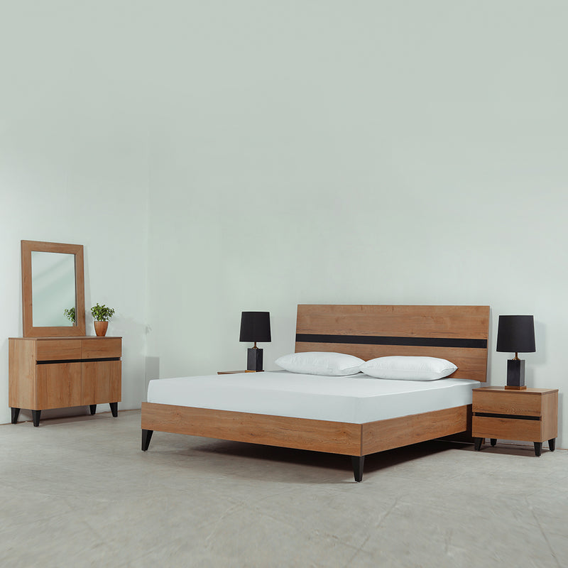 Alder bed + Side table (Set) + Dresser + Mirror